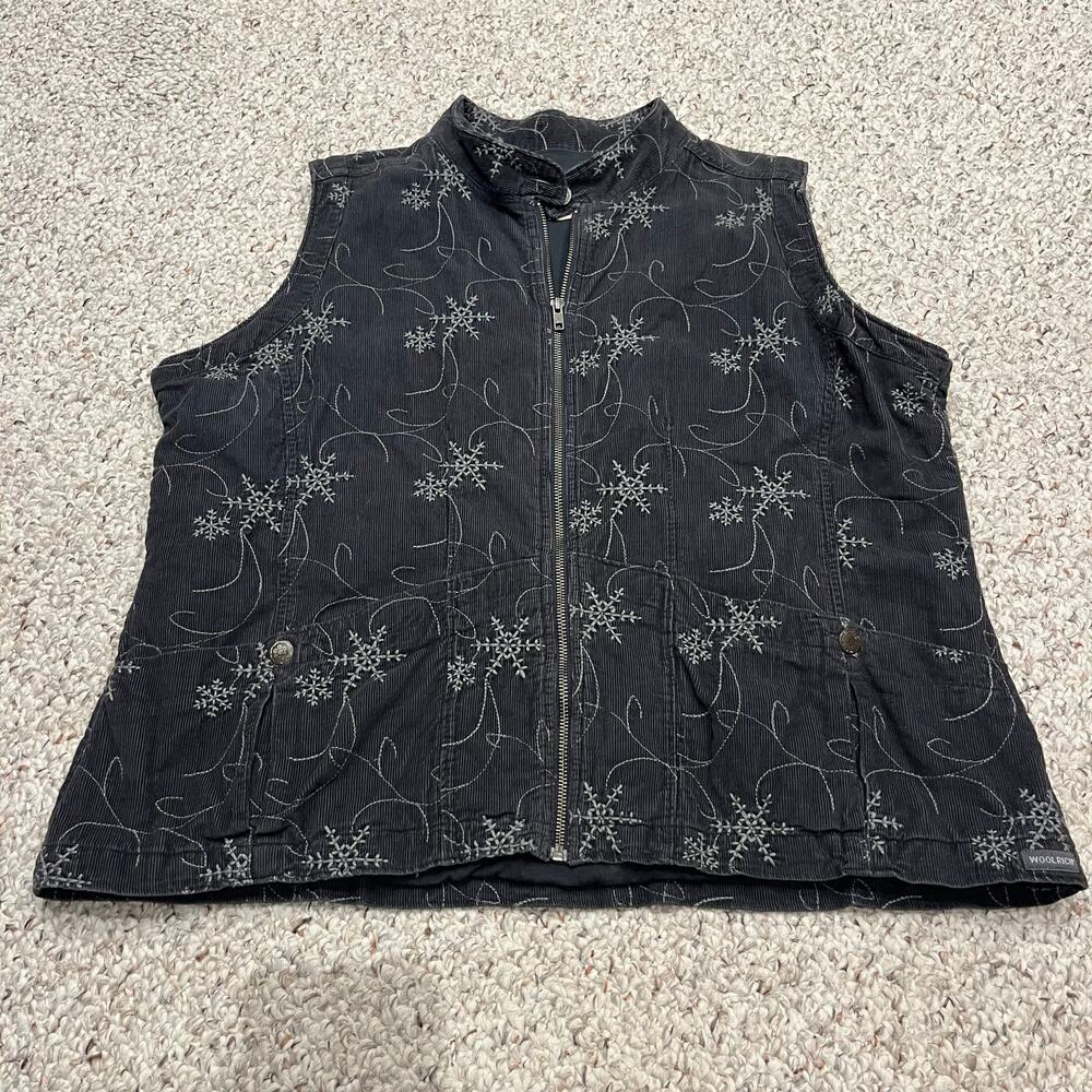 Woolrich Embroidered Snowflake Novelty Vest Sz XL Womens Corduroy Winter Casual